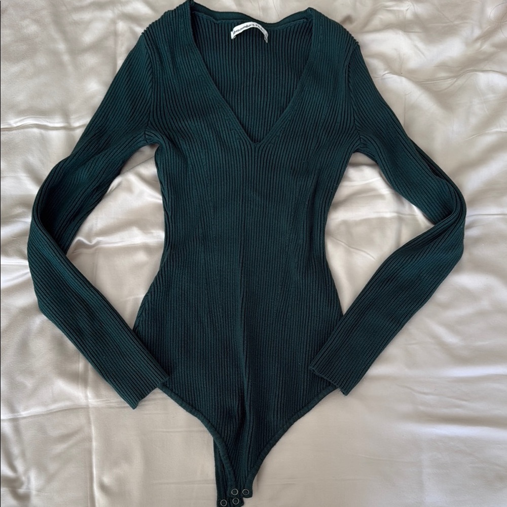Green Ribbed Sweater Long Sleeve Bodysuit